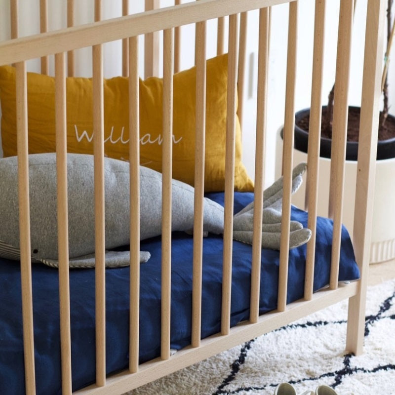 Pure Linen Duvet Cover Natural & Marine Cot Size