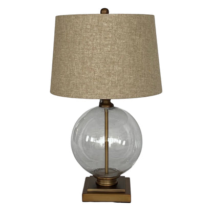 IVY ANTIQUE BRASS AND GLASS LAMP WITH NATURAL LINEN SHADE