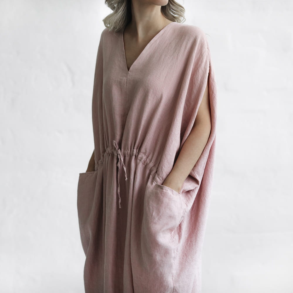 Drawstring Linen Dress | Dusky Pink