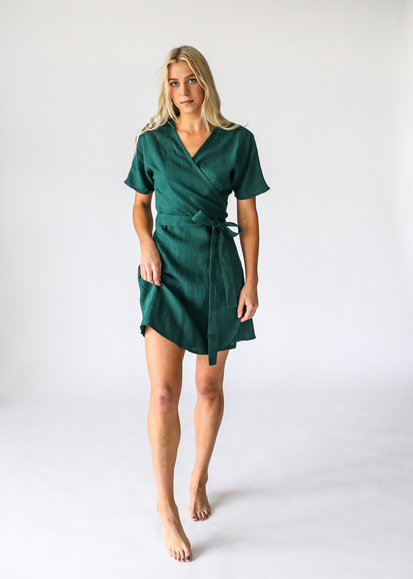 Wrap Linen Dress | Emerald