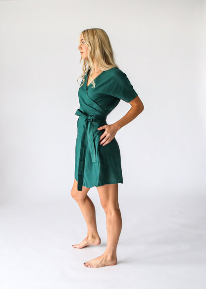 Wrap Linen Dress | Emerald