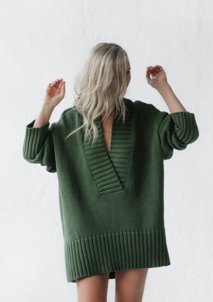 V Neck Sweater | Green