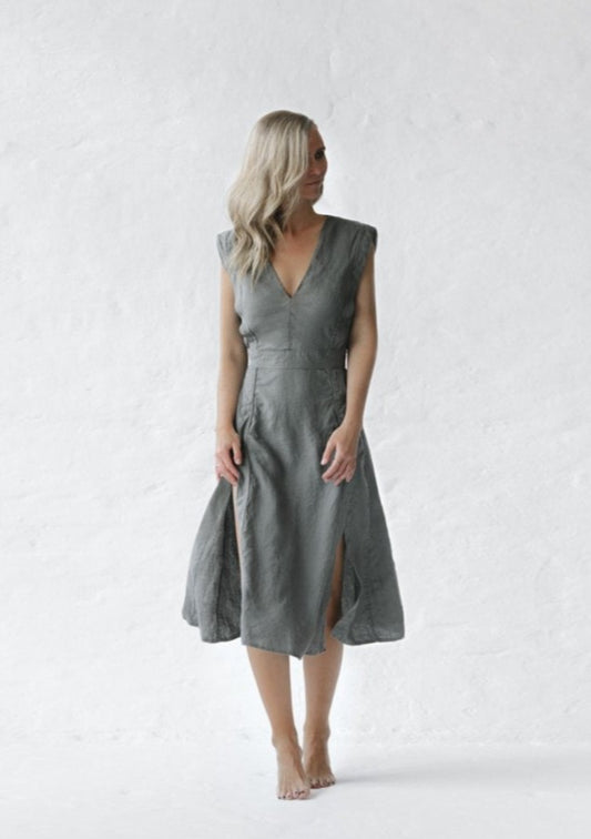 Star Linen Dress | Grey