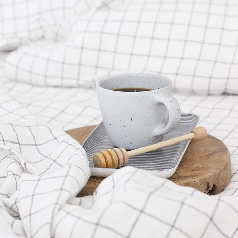 Stonewashed Linen Flat Sheet | Charcoal Grid | Made in Europe