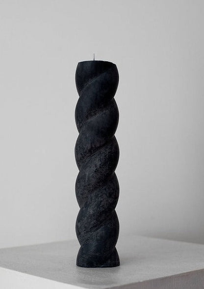 Large twisted pillar candle | Charcoal