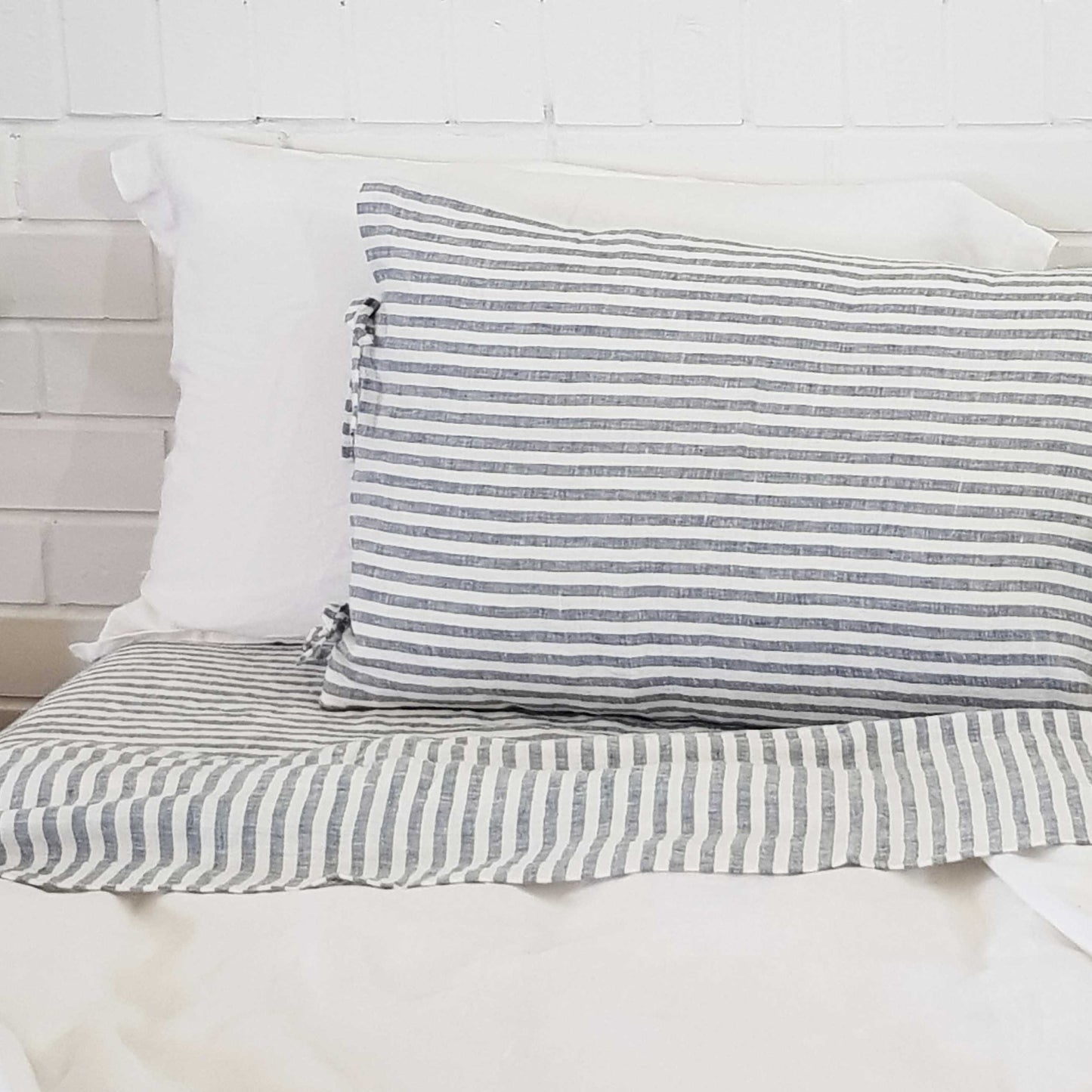 Blue Striped Linen Duvet Cover Set