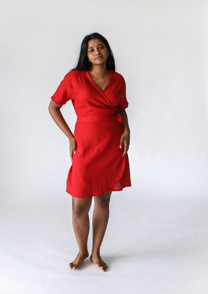 Wrap Linen Dress | Red