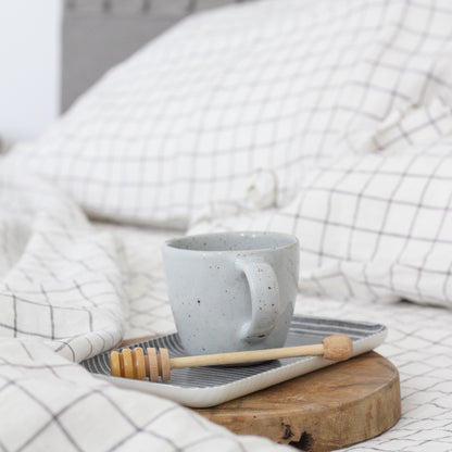 Stonewashed Linen Flat Sheet | Charcoal Grid | Made in Europe