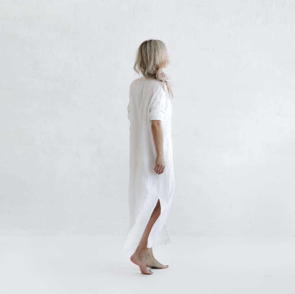 Long Linen shirt dress | White