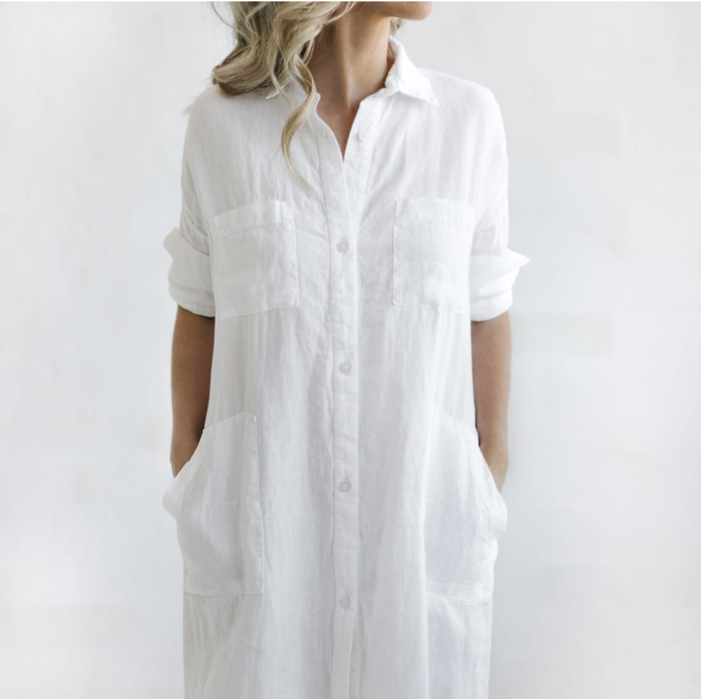 Long Linen shirt dress White The Foxes Den