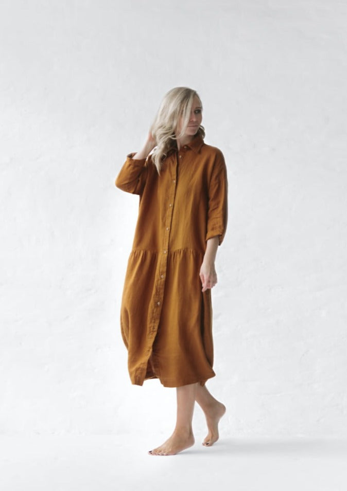 Oversized Linen Dress | Mustard