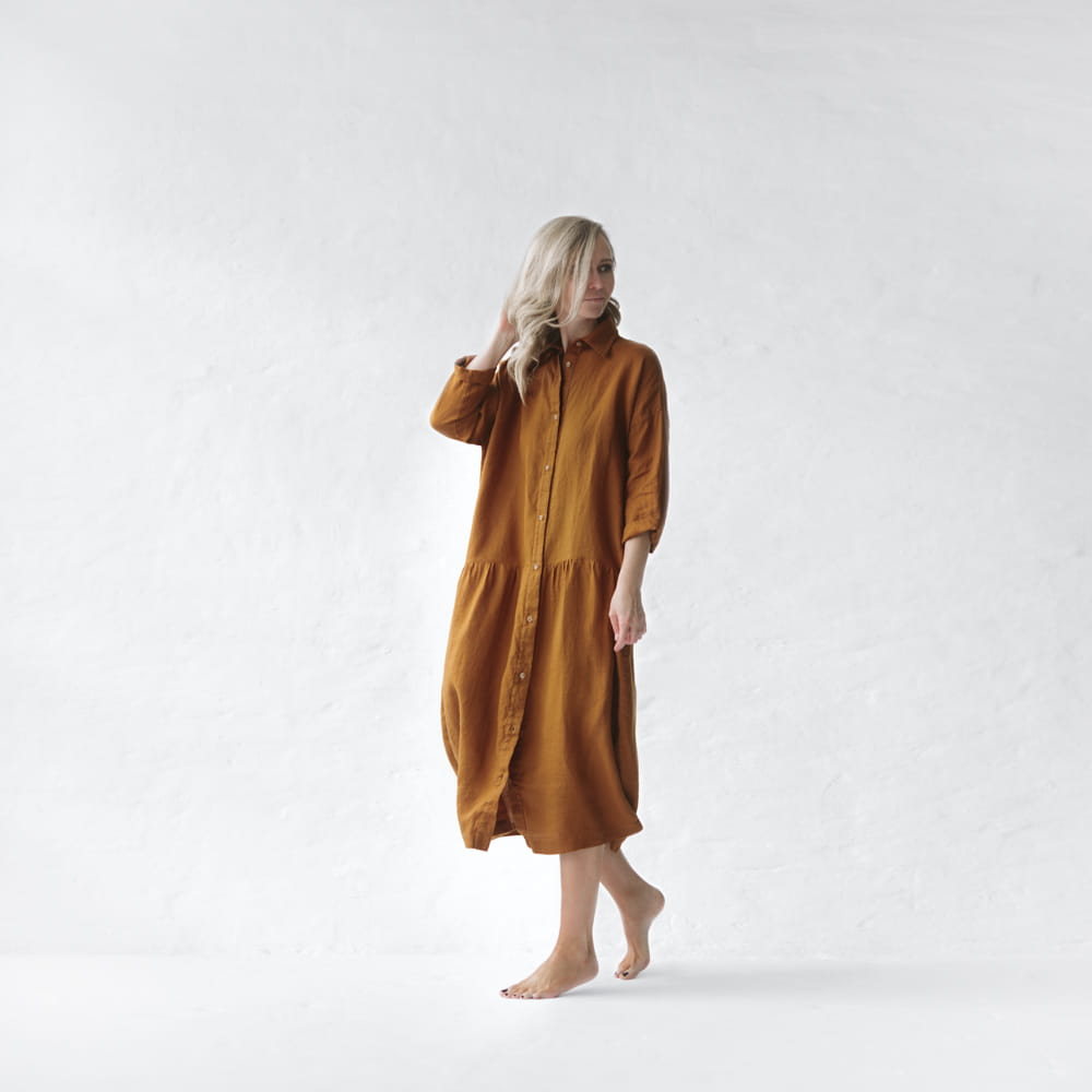 Oversized Linen Dress | Mustard