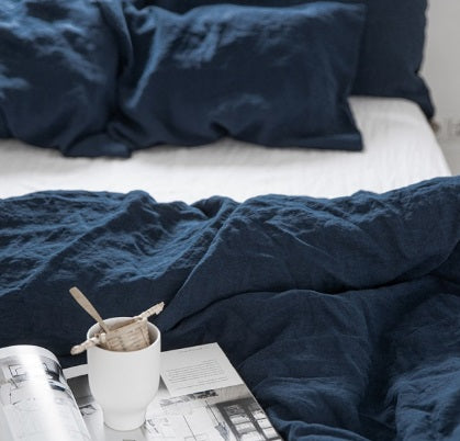 French Linen Duvet Cover Set  | Navy