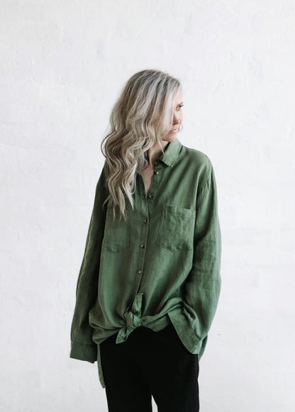 Linen Boyfriend Shirt | Olive