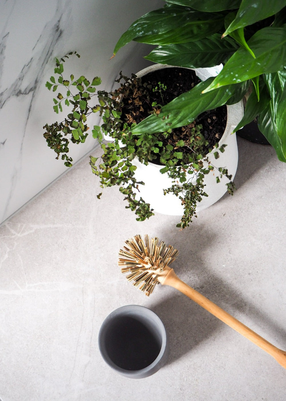 Wooden Toilet Brush with Concrete Holder Grey