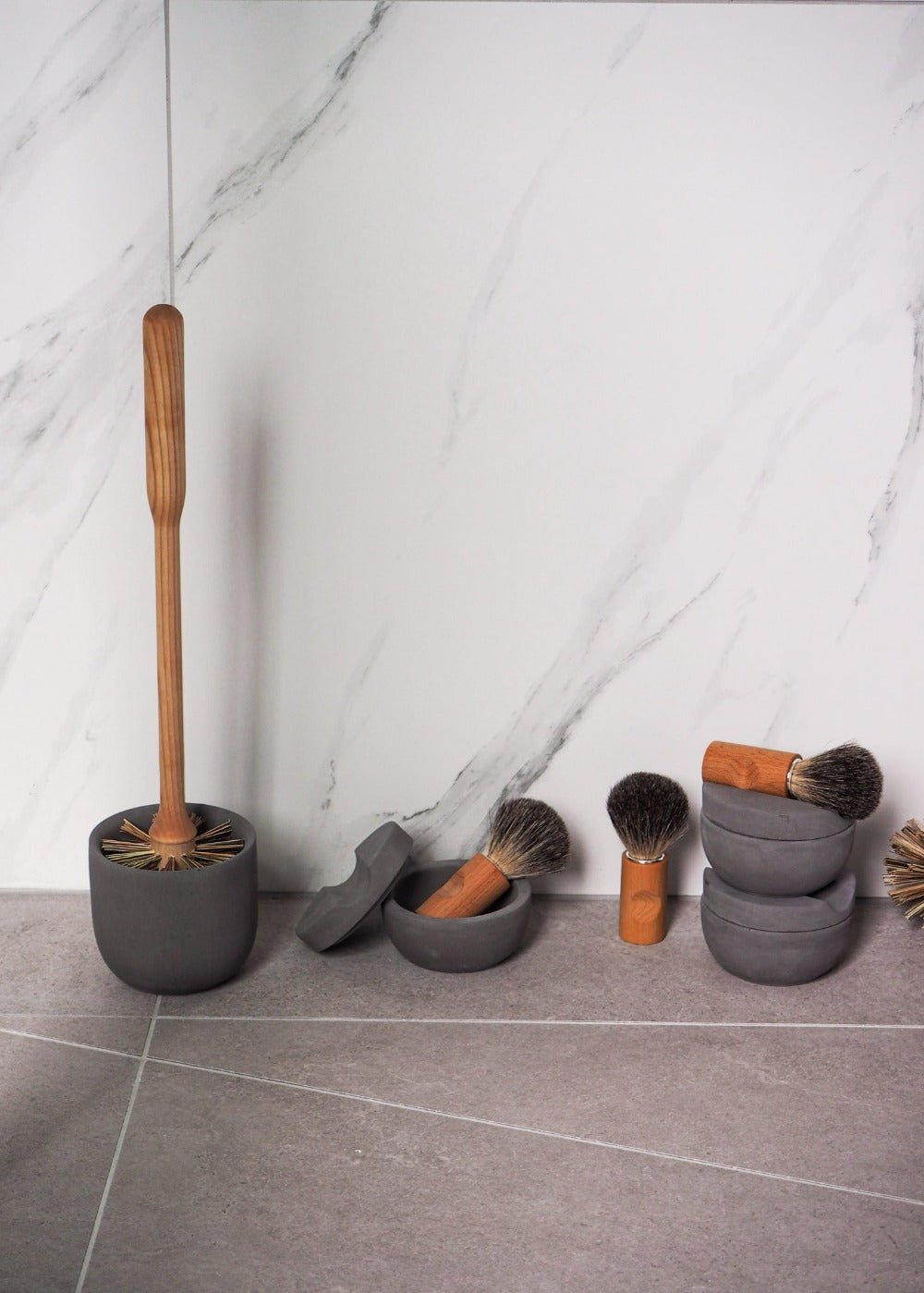 Wooden Toilet Brush with Concrete Holder Grey