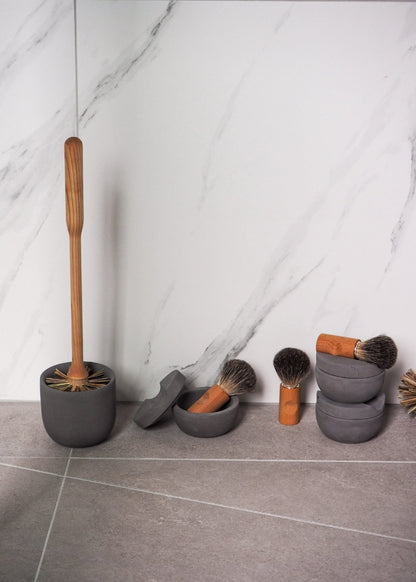 Wooden Toilet Brush with Concrete Holder Grey