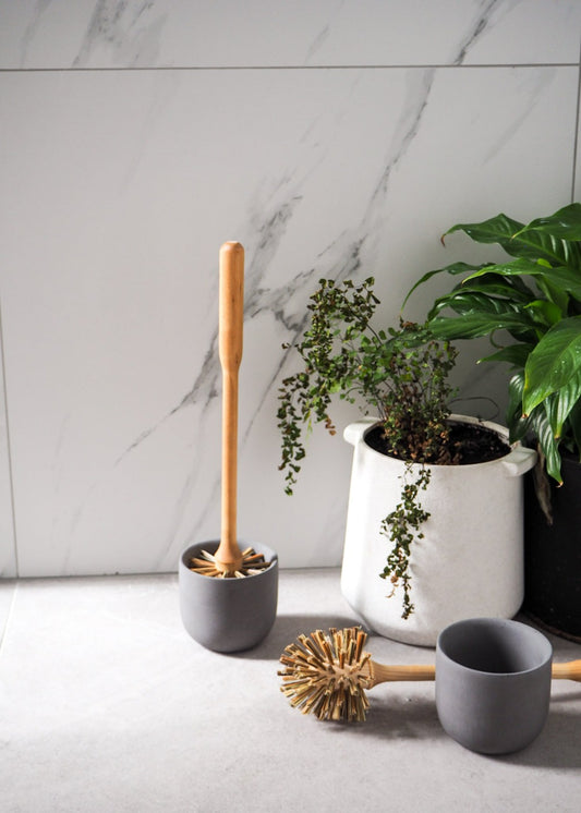 Wooden Toilet Brush with Concrete Holder Grey