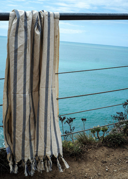 Turkish Beach Towel | Black & Blue Stripe
