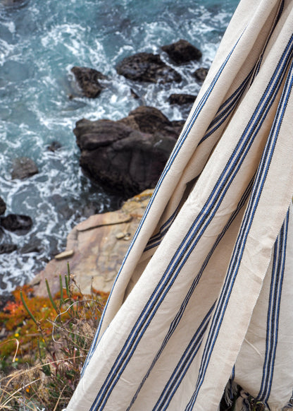 Turkish Beach Towel | Black & Blue Stripe