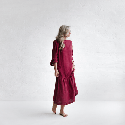 Linen Drop Waist Dress | Raspberry