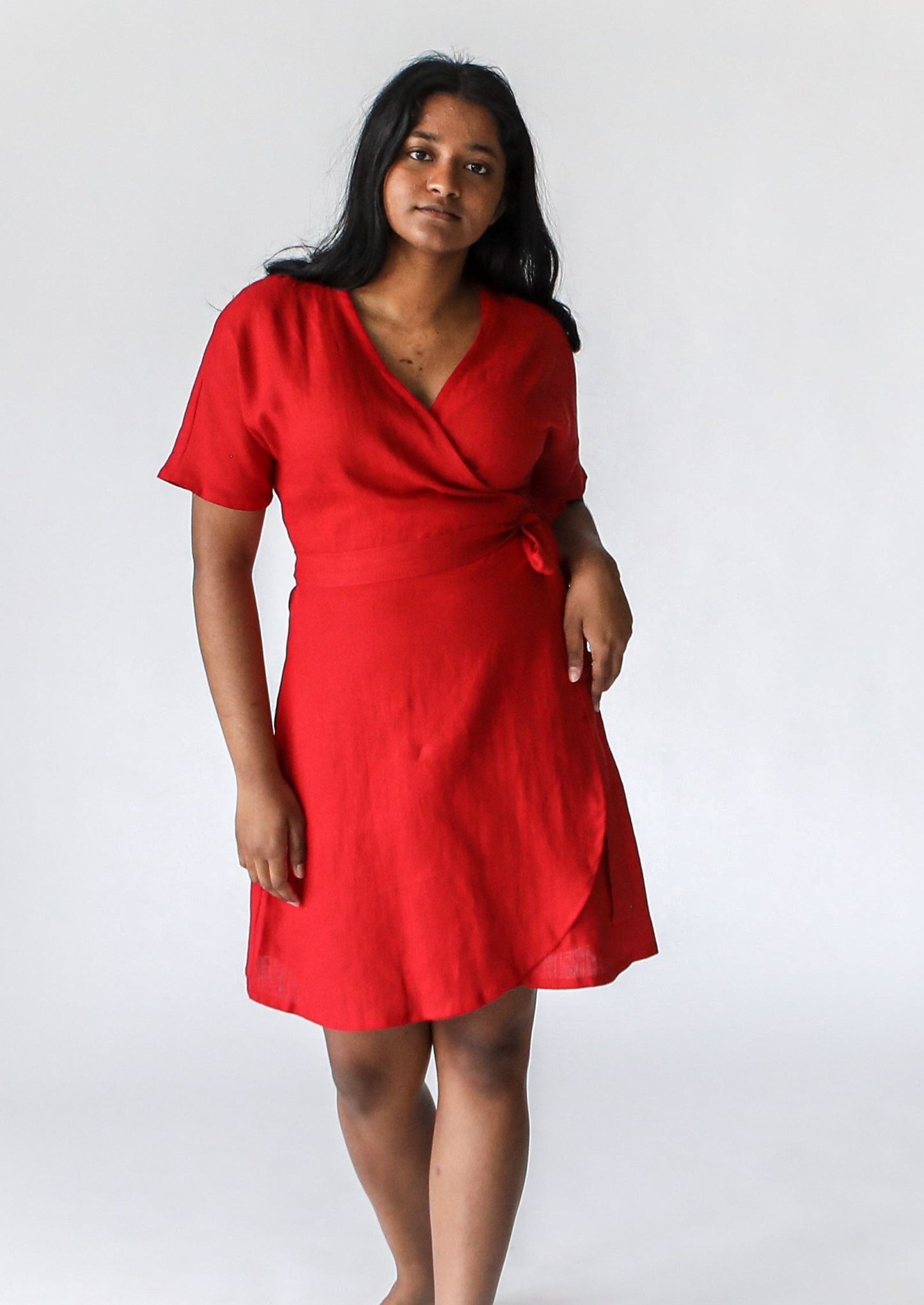 Wrap Linen Dress | Red