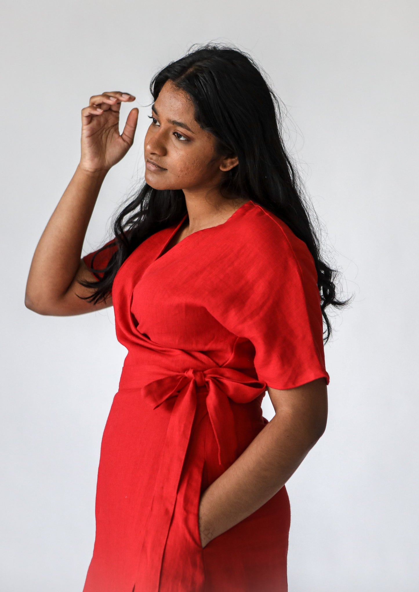 Wrap Linen Dress | Red