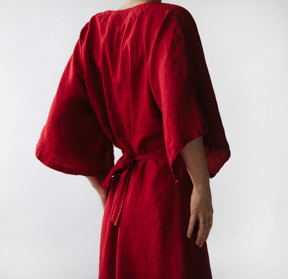 Yuko Linen Dress | Red