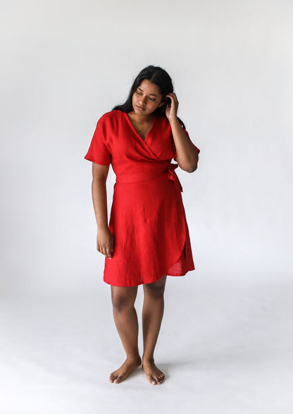 Wrap Linen Dress | Red