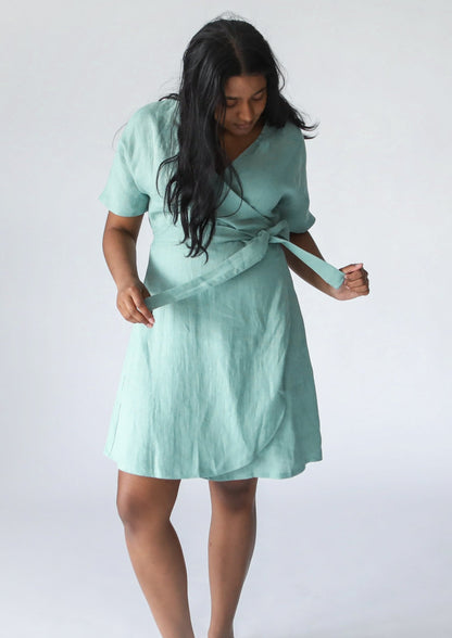 Wrap Linen Dress | Seafoam