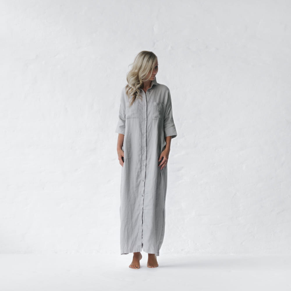 Long Linen shirt dress | Light Grey