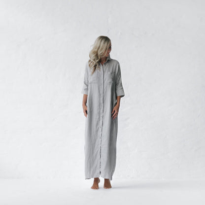 Long Linen shirt dress | Light Grey