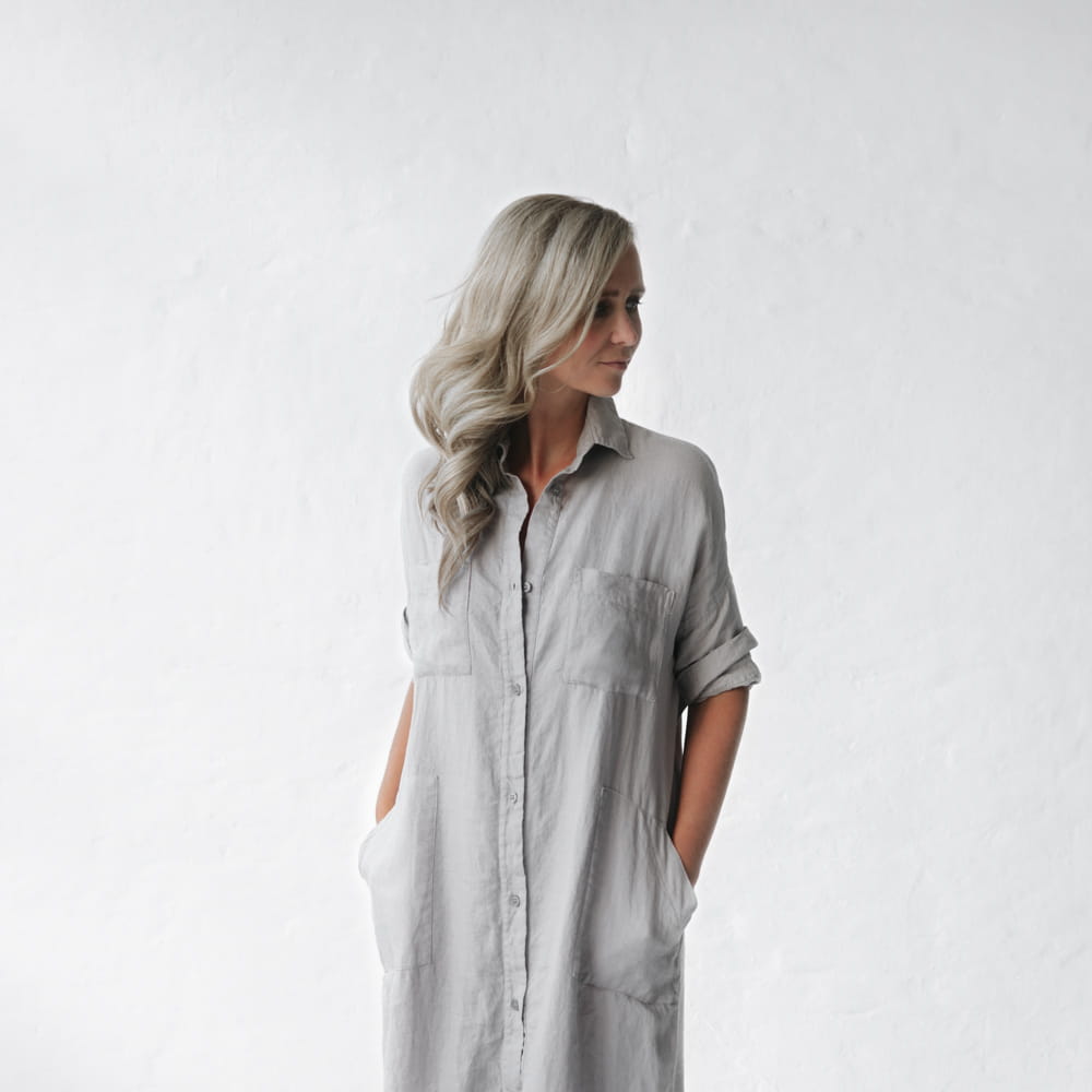 Long Linen shirt dress | Light Grey