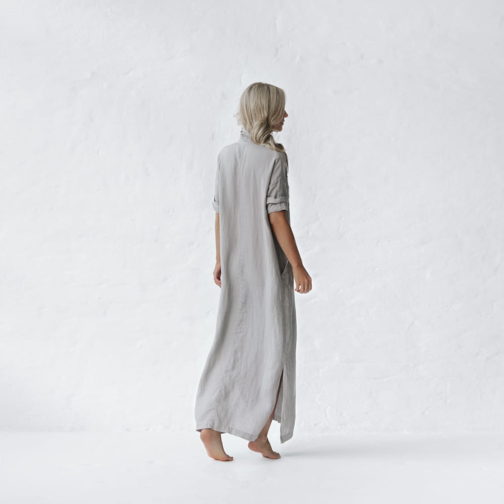 Long Linen shirt dress | Light Grey