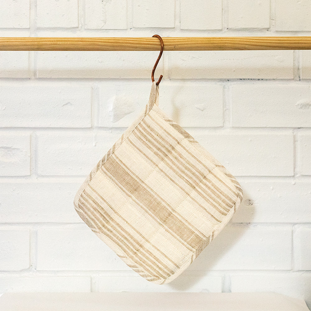 Striped Linen Pot Holder | Natural & Cream