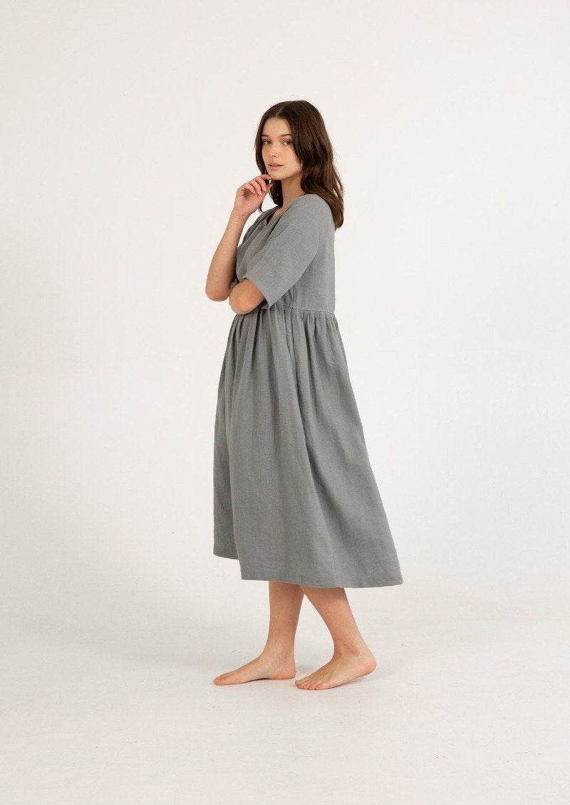 Bridi Linen Dress | Dusty Grey Blue