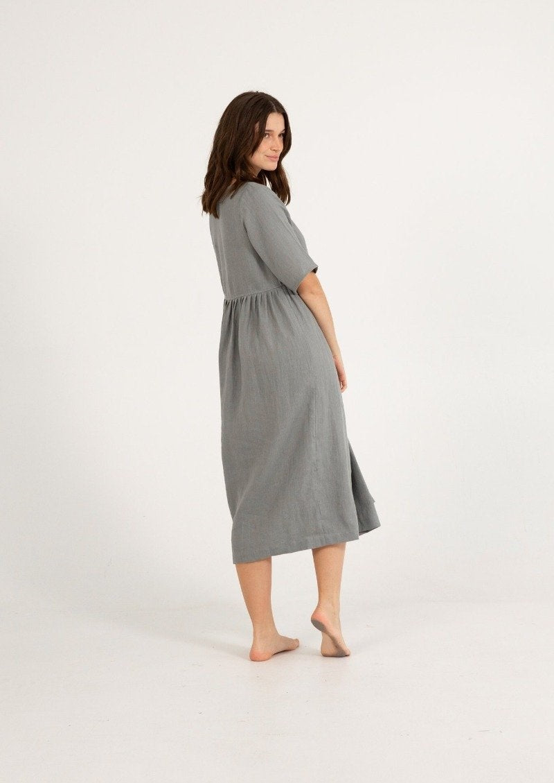 Bridi Linen Dress | Dusty Grey Blue