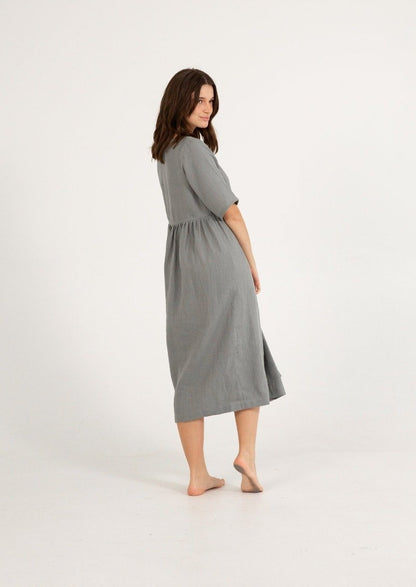 Bridi Linen Dress | Dusty Grey Blue
