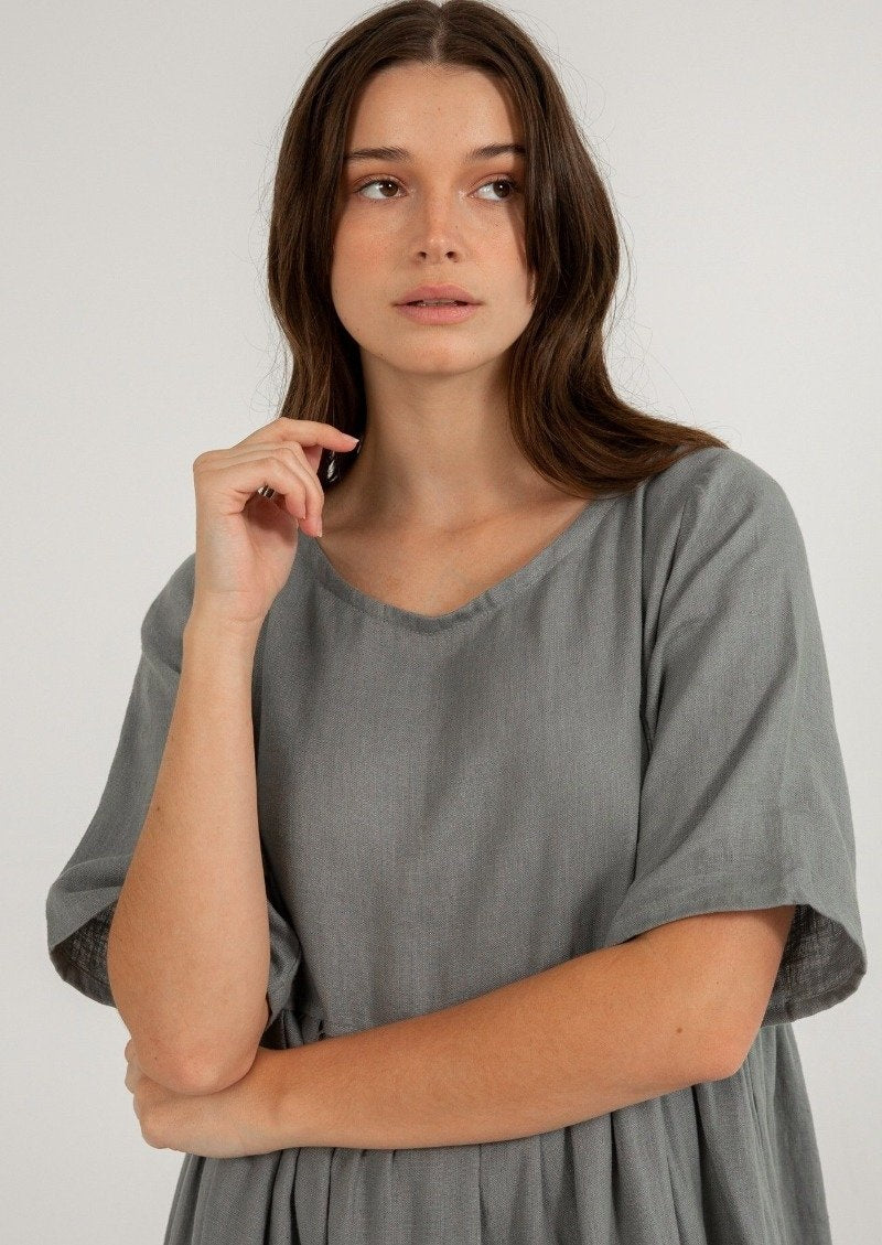 Bridi Linen Dress | Dusty Grey Blue