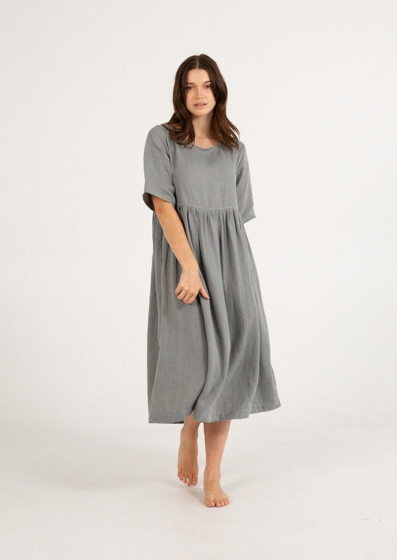 Bridi Linen Dress | Dusty Grey Blue