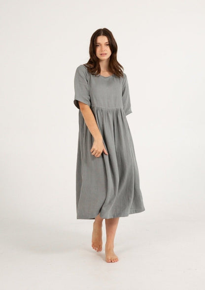 Bridi Linen Dress | Dusty Grey Blue