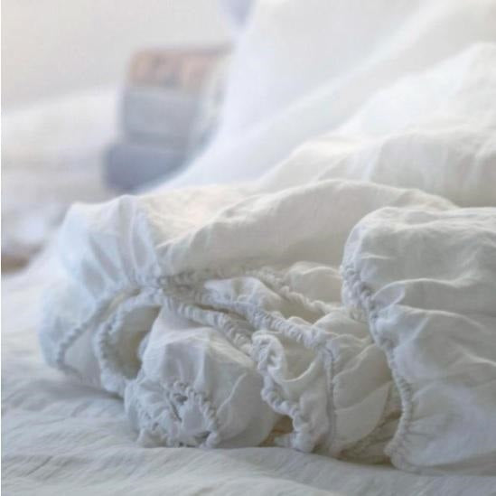 Pure White Linen Fitted Sheet | Made in Europe