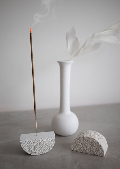 Lavastone hand-carved Incense holder | White