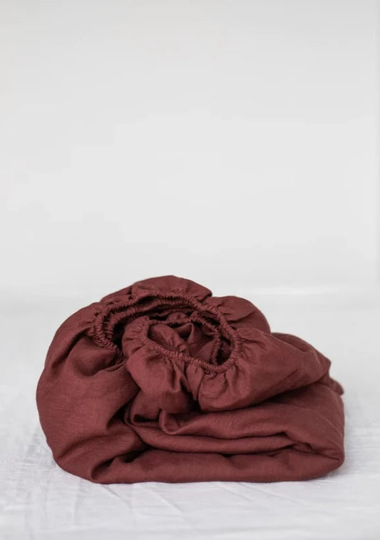 Wine Linen Fitted Sheet  | Made in Europe