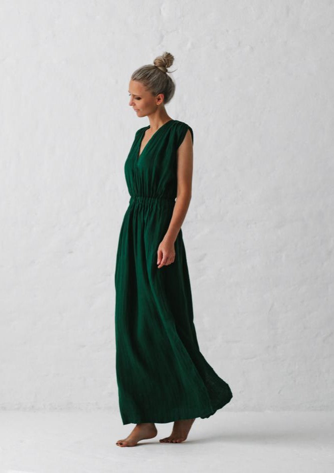 Linen Column dress | Green