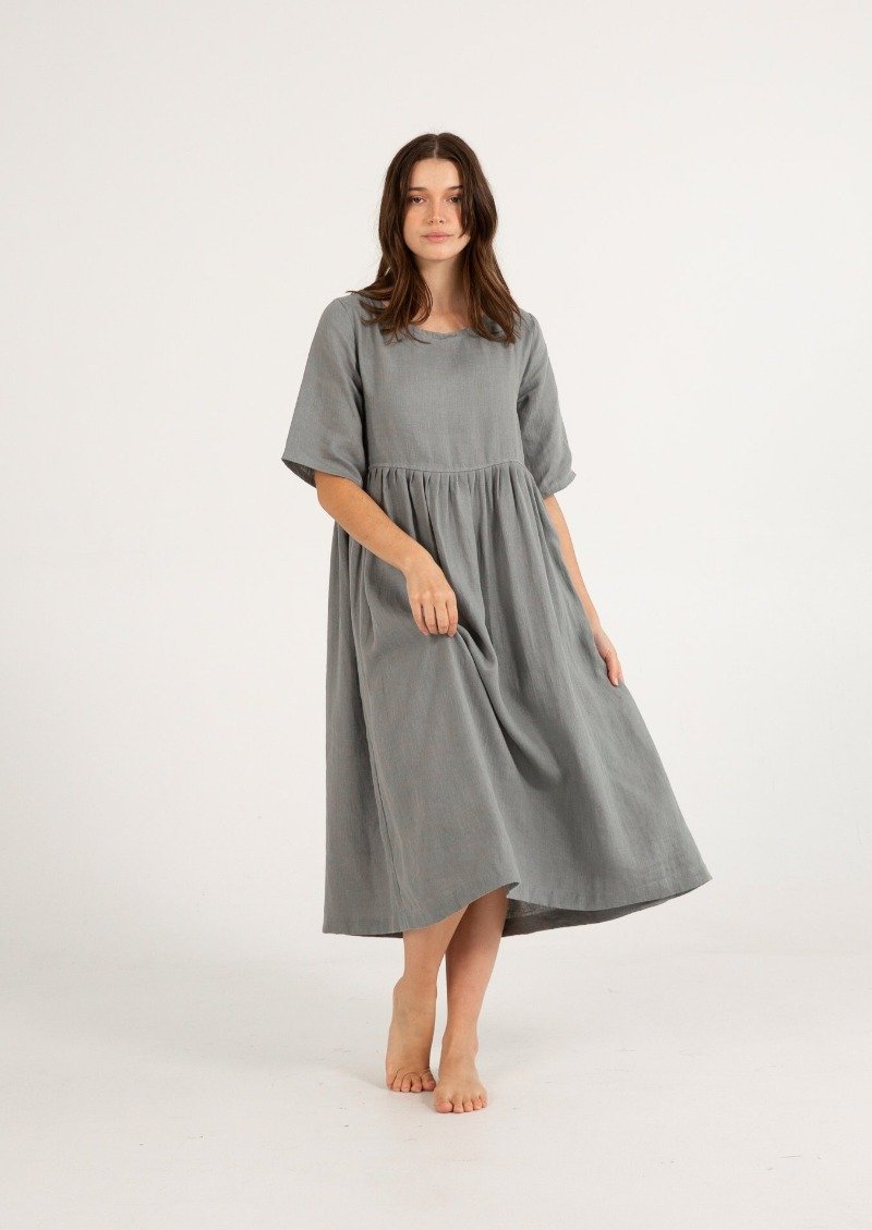 Bridi Linen Dress | Dusty Grey Blue