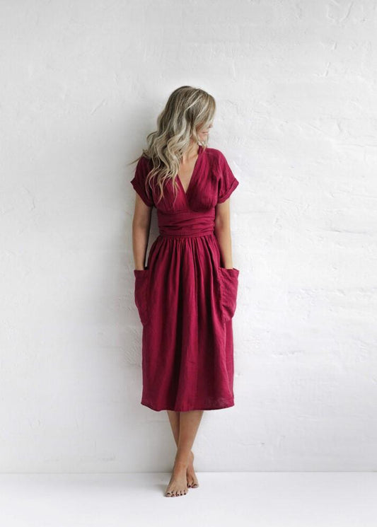 Kimono linen dress  | Raspberry