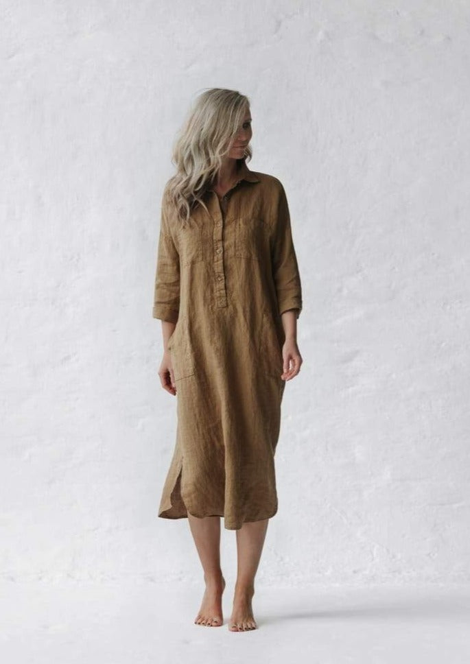 Linen shirt dress | Beige