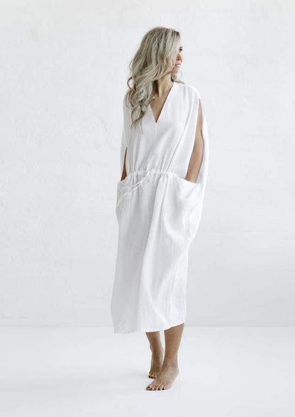 Drawstring Linen Dress | white