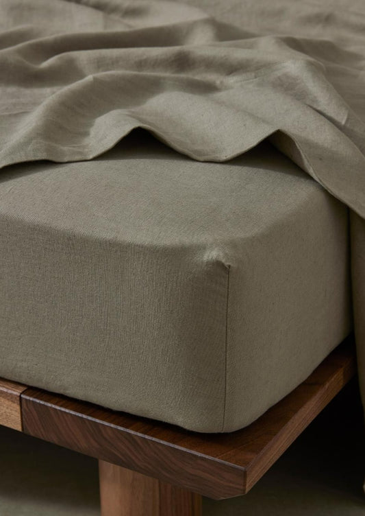 French Flax Linen Fitted Sheet | Caper